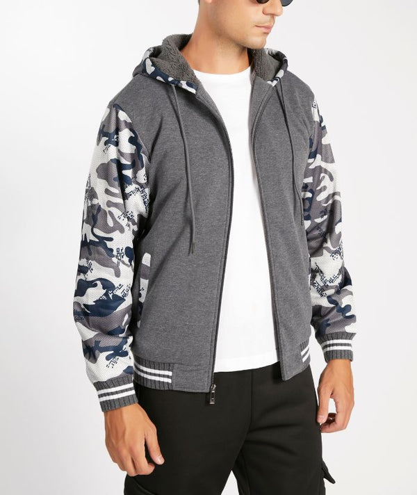 Men's Long Sleeve Full Zipper Fleece Hoodie-AHDX100025