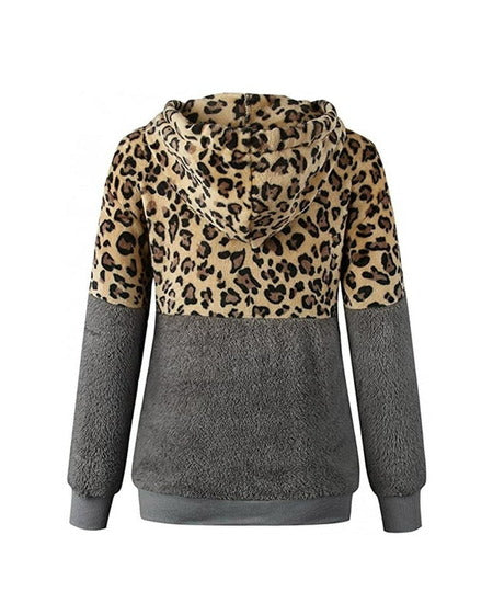 Grianlook Women Hooded Tops Leopard Print Hoodies Drawstring Teddy Fleece Sweatshirt Geeklighting-ZPK008486 - GEEKLIGHTING