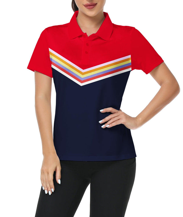 GEEKLIGHTING Women's Short Sleeve Quick Drying Stripe Casual Polo Shirt-CUWPO01576