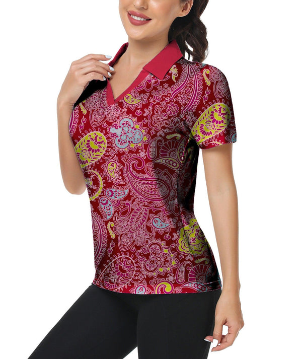 GEEKLIGHTING Women's Quick Dry Short Sleeve Moisture Wicking V Neck Polo Shirt-CUWPO01007