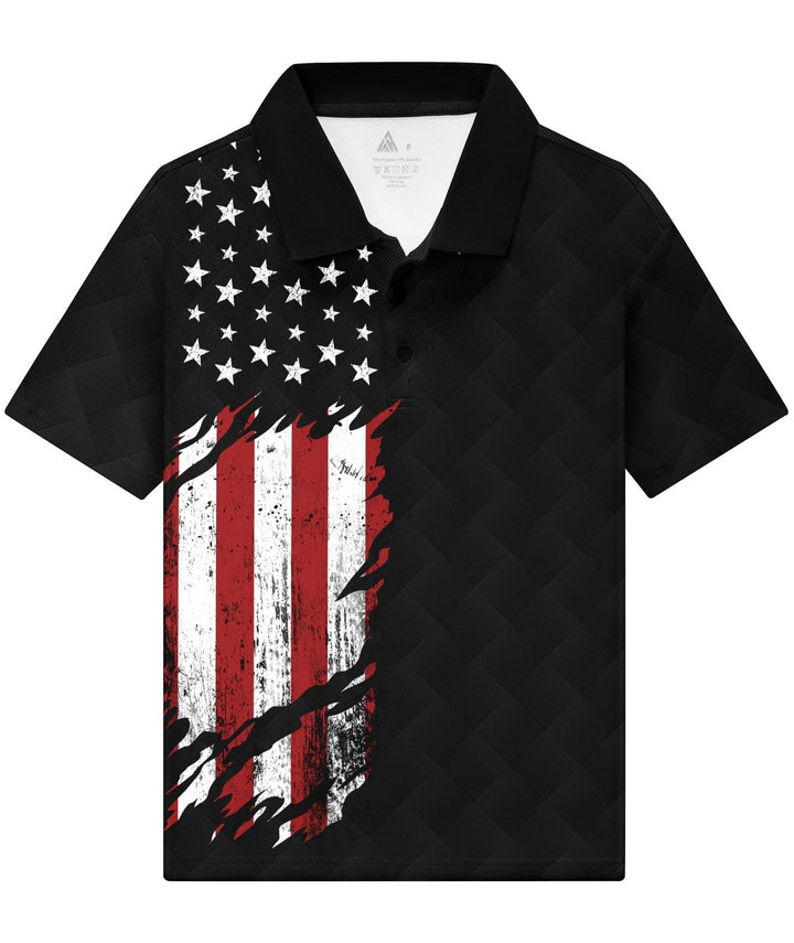 GEEKLIGHTING Boy's American Flag Polo Shirt Slightly Stretch Lapel Button Up Short Sleeve Shirt - ZPK004008 - GEEKLIGHTINGkid clothes