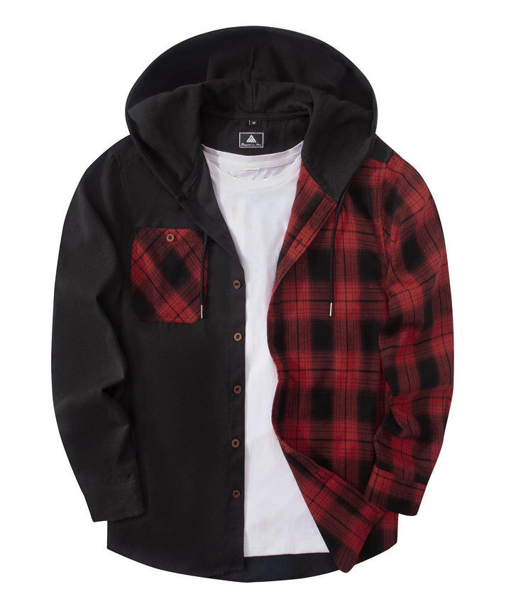 GEEKLIGHTING Men's Button Down Plaid Sweatshirt with Pocket Comfy Hooded Jacket - ZPK007188 - GEEKLIGHTINGMen Clothes