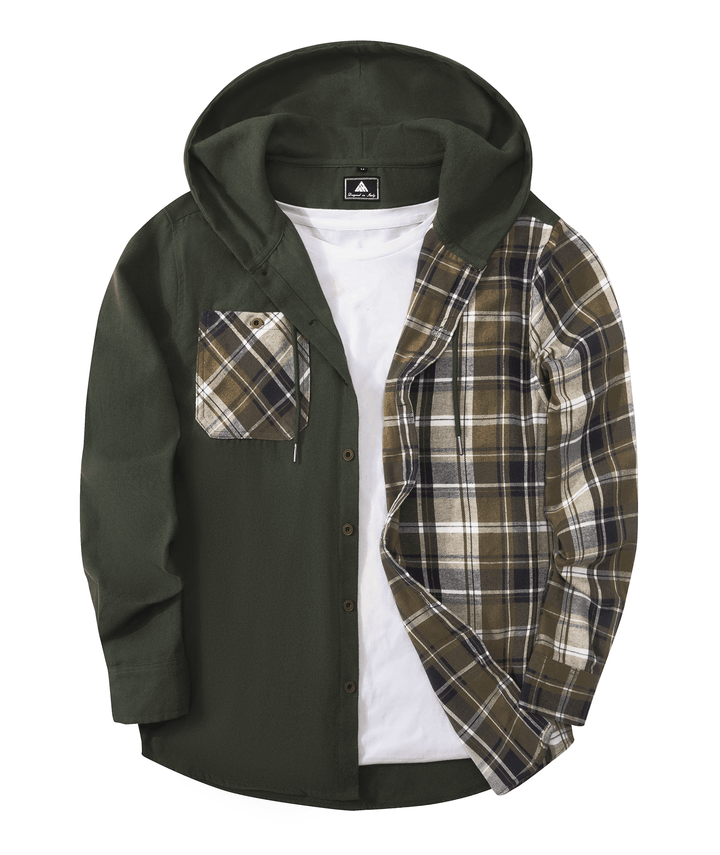 GEEKLIGHTING Men's Button Down Plaid Sweatshirt with Pocket Comfy Hooded Jacket - ZPK007188 - GEEKLIGHTINGMen Clothes