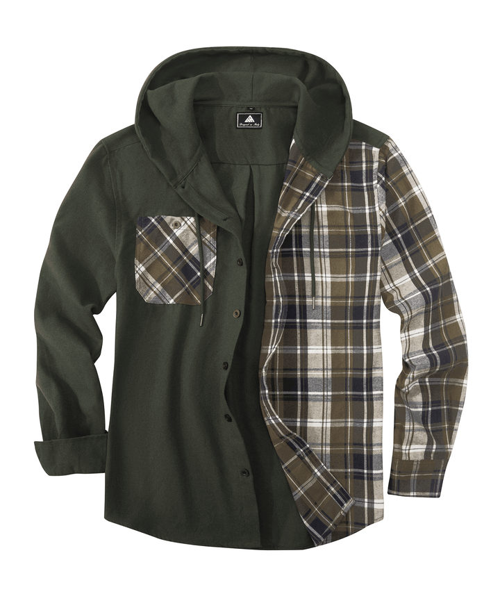 GEEKLIGHTING Men's Button Down Plaid Sweatshirt with Pocket Comfy Hooded Jacket - ZPK007188 - GEEKLIGHTINGMen Clothes