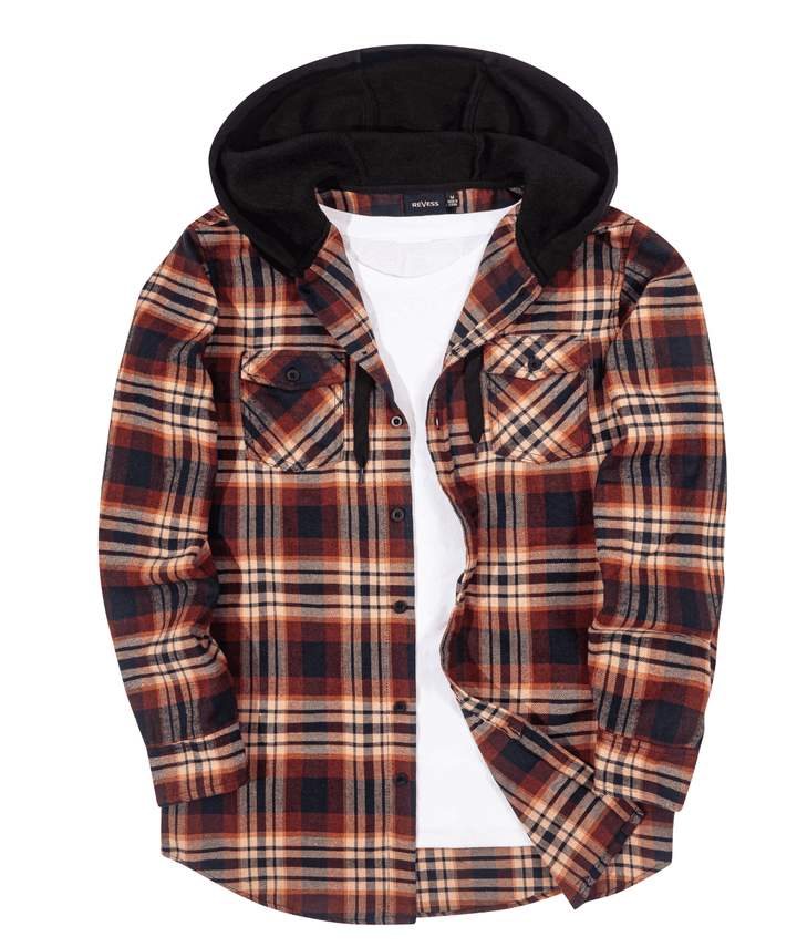 GEEKLIGHTING Men's Casual Plaid Sweatshirt Button Up Hooded Jacket - ZPK007115 - GEEKLIGHTINGMen Clothes