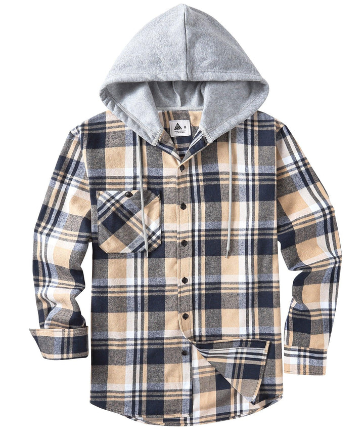 Men's Flannel Plaid Long Sleeve Button Down Hooded Shirts - CFMMX20007 - GEEKLIGHTINGMen Clothes