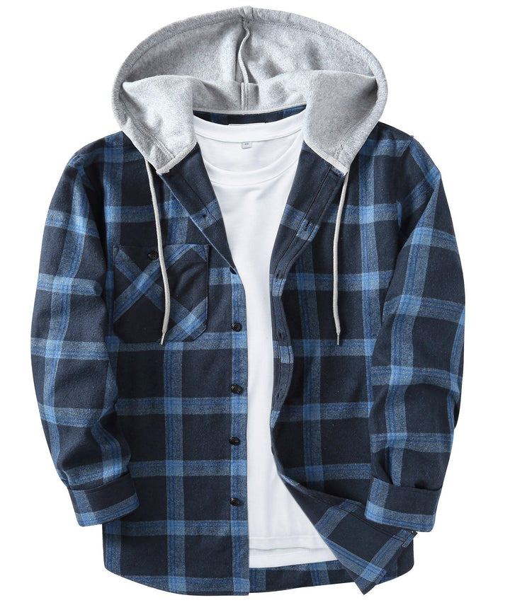 Men's Flannel Plaid Long Sleeve Button Down Hooded Shirts - CFMMX20007 - GEEKLIGHTINGMen Clothes