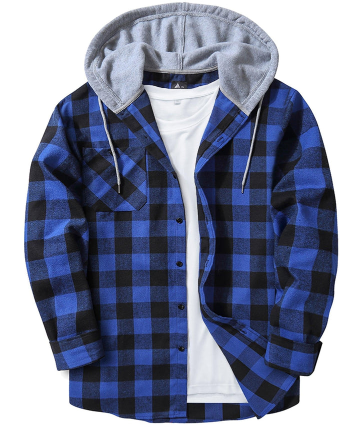 GEEKLIGHTING Men's Flannel Plaid Long Sleeve Button Down Hooded Shirts - CFMMX20007 - GEEKLIGHTING