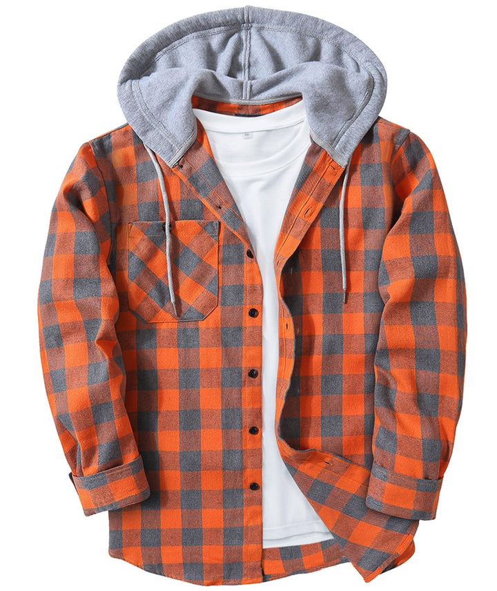 Men's Flannel Plaid Long Sleeve Button Down Hooded Shirts - CFMMX20007 - GEEKLIGHTINGMen Clothes