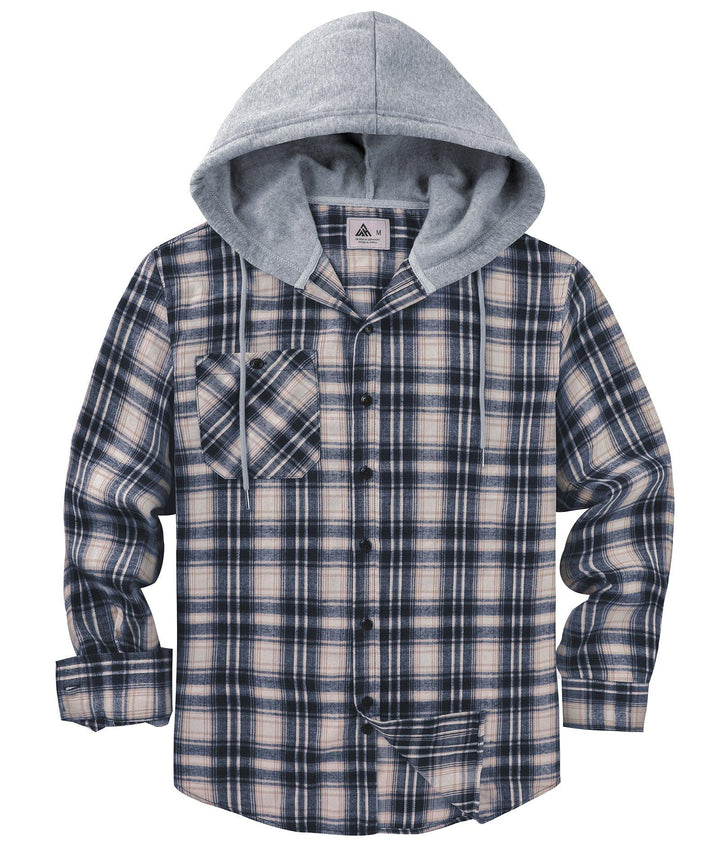 GEEKLIGHTING Men's Flannel Plaid Long Sleeve Button Down Hooded Shirts - CFMMX20007 - GEEKLIGHTING