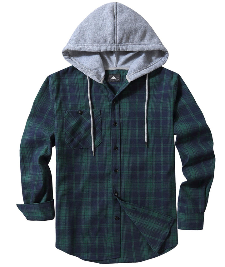 Men's Flannel Plaid Long Sleeve Button Down Hooded Shirts - CFMMX20007 - GEEKLIGHTINGMen Clothes