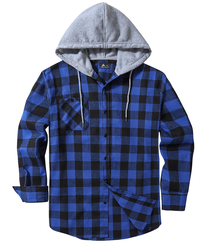 GEEKLIGHTING Men's Flannel Plaid Long Sleeve Button Down Hooded Shirts - CFMMX20007 - GEEKLIGHTING