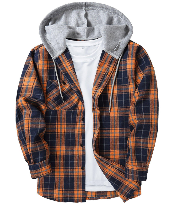 Men's Flannel Plaid Long Sleeve Button Down Hooded Shirts - CFMMX20007 - GEEKLIGHTINGMen Clothes