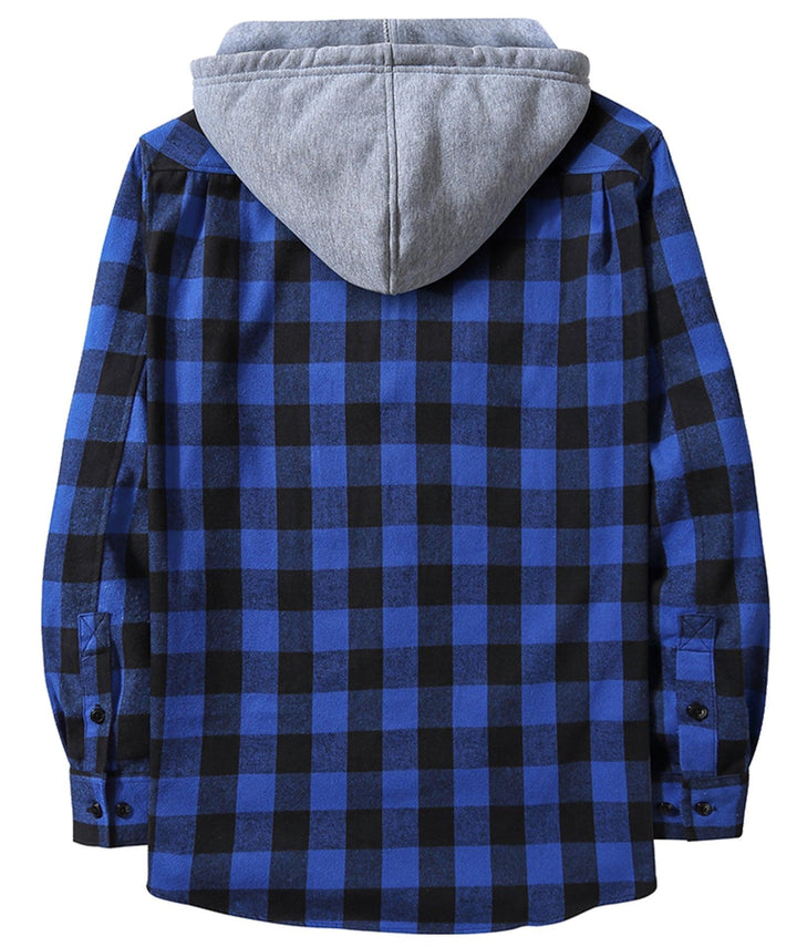 GEEKLIGHTING Men's Flannel Plaid Long Sleeve Button Down Hooded Shirts - CFMMX20007 - GEEKLIGHTING