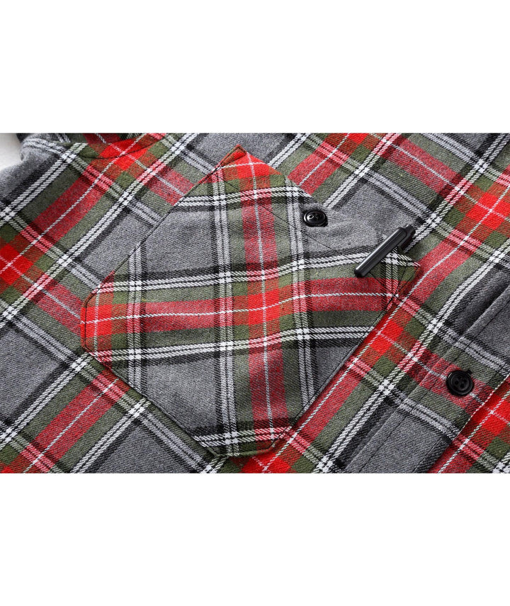 Men's Flannel Plaid Long Sleeve Button Down Hooded Shirts - CFMMX20007 - GEEKLIGHTINGMen Clothes