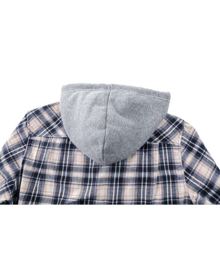 GEEKLIGHTING Men's Flannel Plaid Long Sleeve Button Down Hooded Shirts - CFMMX20007 - GEEKLIGHTING