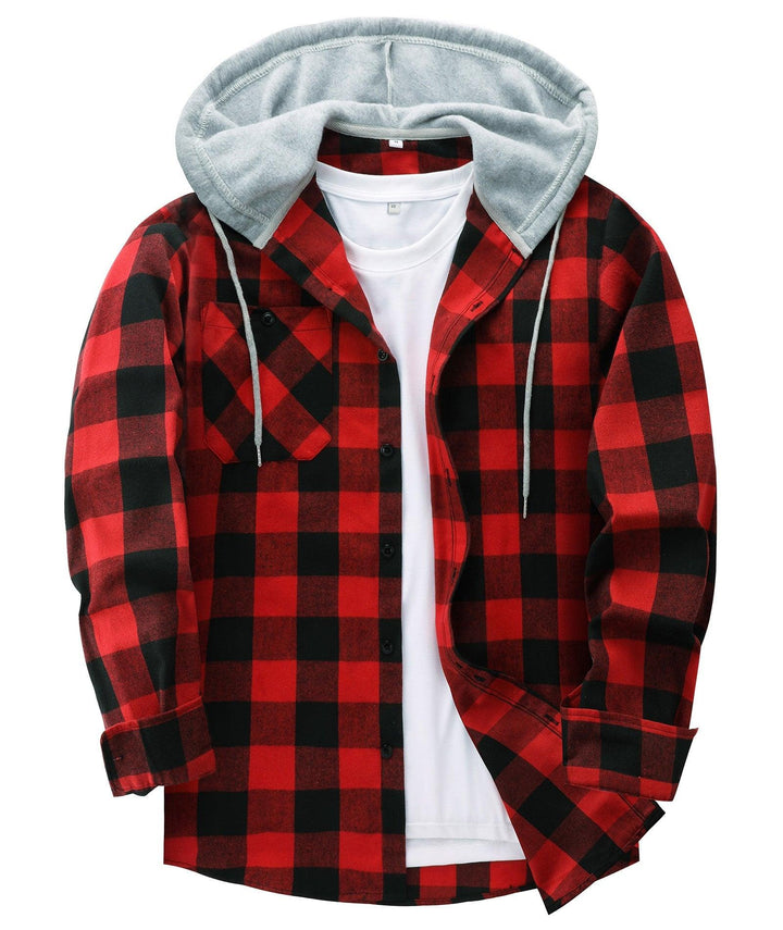 Men's Flannel Plaid Long Sleeve Button Down Hooded Shirts - CFMMX20007 - GEEKLIGHTINGMen Clothes