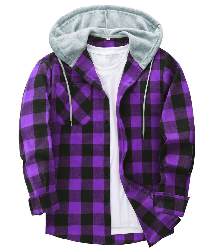 Men's Flannel Plaid Long Sleeve Button Down Hooded Shirts - CFMMX20007 - GEEKLIGHTINGMen Clothes