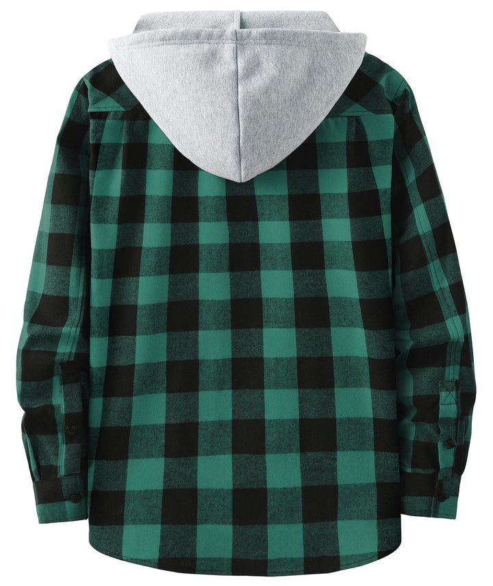 Men's Flannel Plaid Long Sleeve Button Down Hooded Shirts - CFMMX20007 - GEEKLIGHTINGMen Clothes