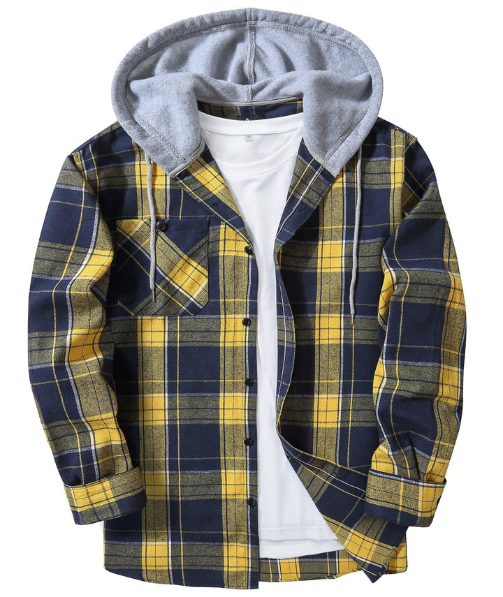 Men's Flannel Plaid Long Sleeve Button Down Hooded Shirts - CFMMX20007 - GEEKLIGHTINGMen Clothes