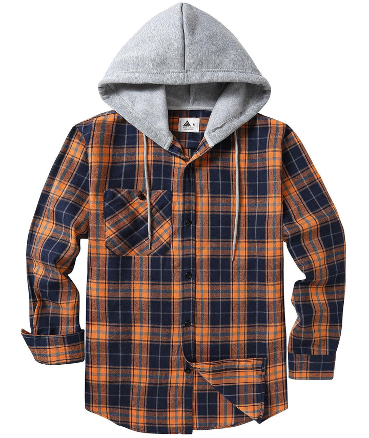 Men's Flannel Plaid Long Sleeve Button Down Hooded Shirts - CFMMX20007 - GEEKLIGHTINGMen Clothes