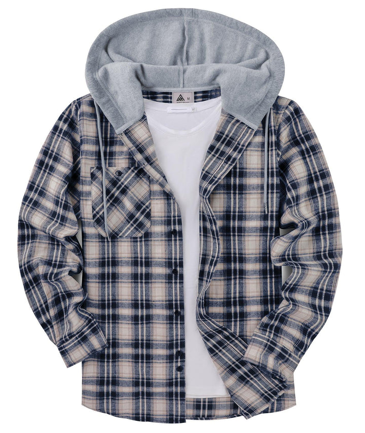 GEEKLIGHTING Men's Flannel Plaid Long Sleeve Button Down Hooded Shirts - CFMMX20007 - GEEKLIGHTING