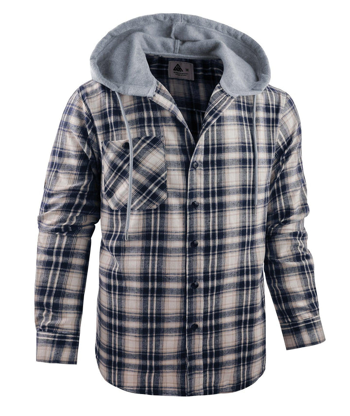 GEEKLIGHTING Men's Flannel Plaid Long Sleeve Button Down Hooded Shirts - CFMMX20007 - GEEKLIGHTING