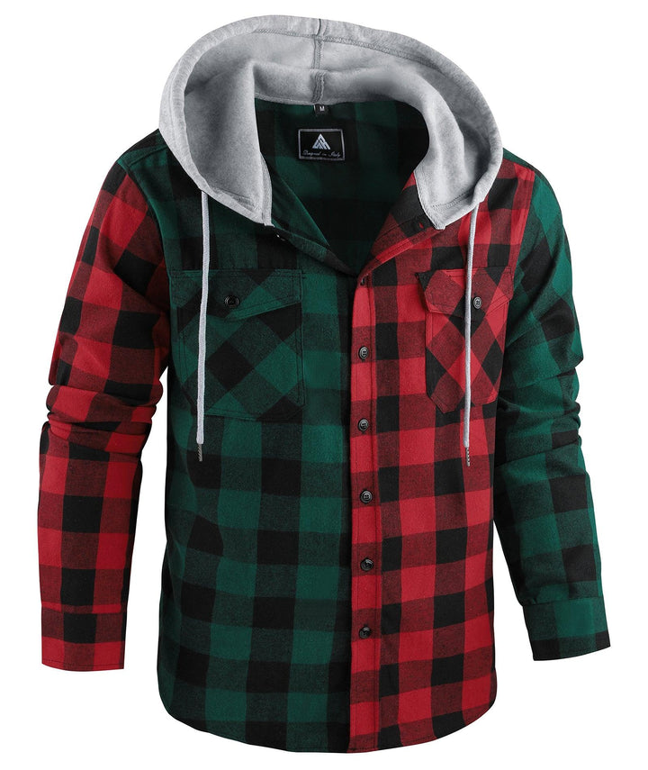 Men's Causal Button Down Flanne Plaid Hoodie - ZPK007910 - GEEKLIGHTINGMen Clothes