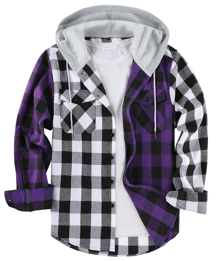 Men's Causal Button Down Flanne Plaid Hoodie - ZPK007910 - GEEKLIGHTINGMen Clothes