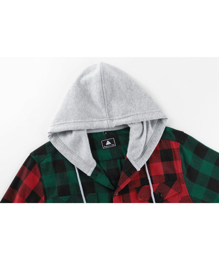 Men's Causal Button Down Flanne Plaid Hoodie - ZPK007910 - GEEKLIGHTINGMen Clothes