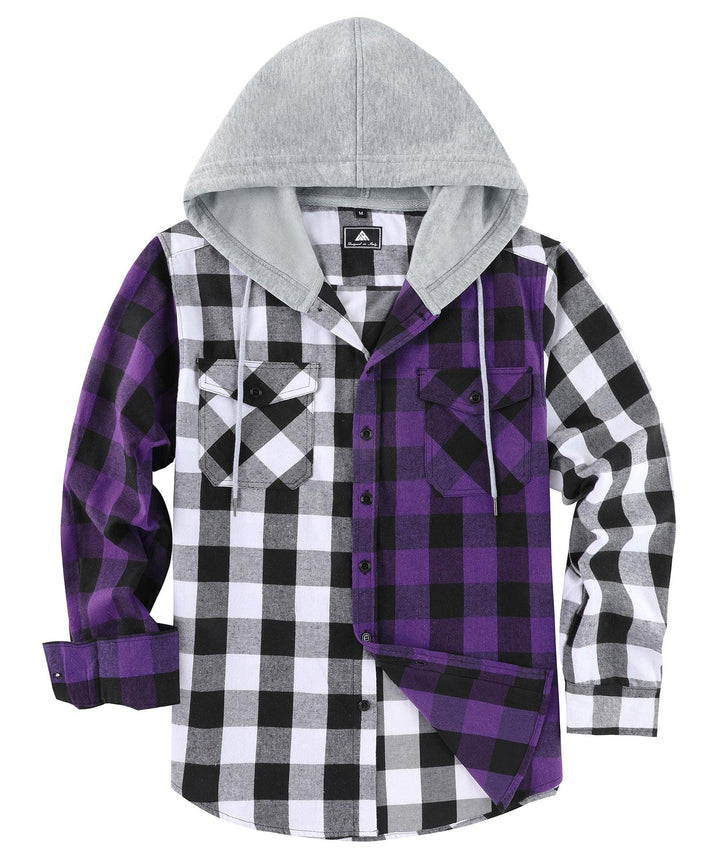 Men's Causal Button Down Flanne Plaid Hoodie - ZPK007910 - GEEKLIGHTINGMen Clothes