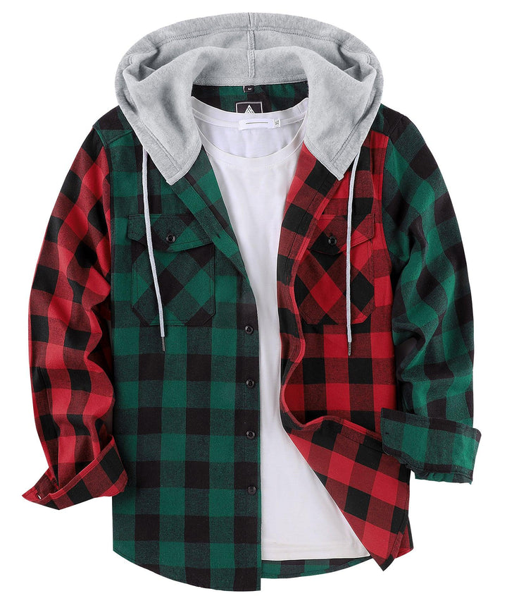 Men's Causal Button Down Flanne Plaid Hoodie - ZPK007910 - GEEKLIGHTINGMen Clothes