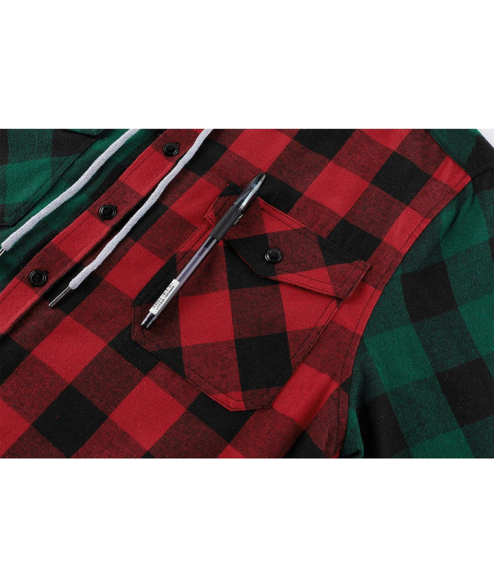 Men's Causal Button Down Flanne Plaid Hoodie - ZPK007910 - GEEKLIGHTINGMen Clothes