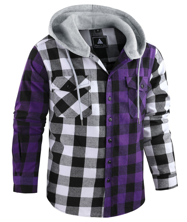 Men's Causal Button Down Flanne Plaid Hoodie - ZPK007910 - GEEKLIGHTINGMen Clothes