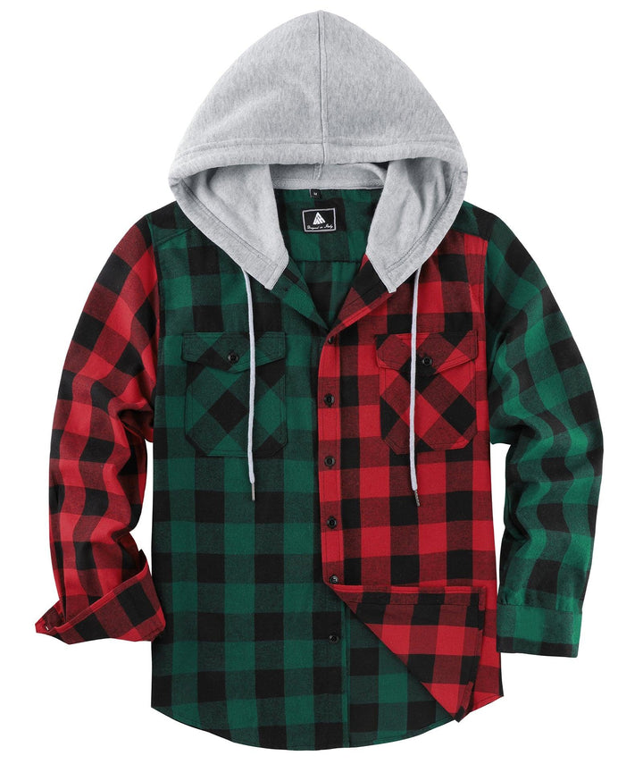 Men's Causal Button Down Flanne Plaid Hoodie - ZPK007910 - GEEKLIGHTINGMen Clothes