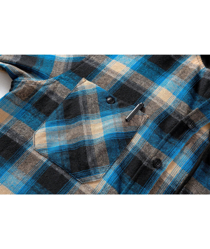 Men's Flannel Plaid Button Down Hoodie Shist - CUMLT01039 - GEEKLIGHTINGMen Clothes