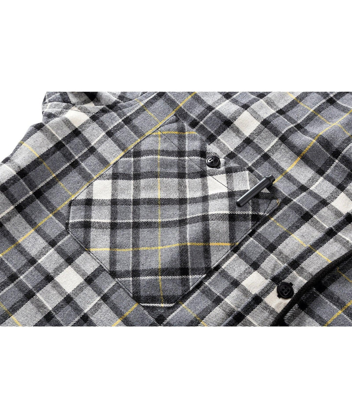 Men's Flannel Plaid Button Down Hoodie Shist - CUMLT01039 - GEEKLIGHTINGMen Clothes