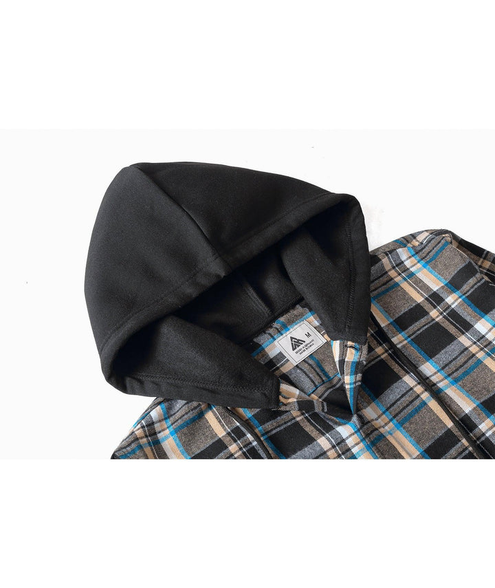 Men's Flannel Plaid Button Down Hoodie Shist - CUMLT01039 - GEEKLIGHTINGMen Clothes