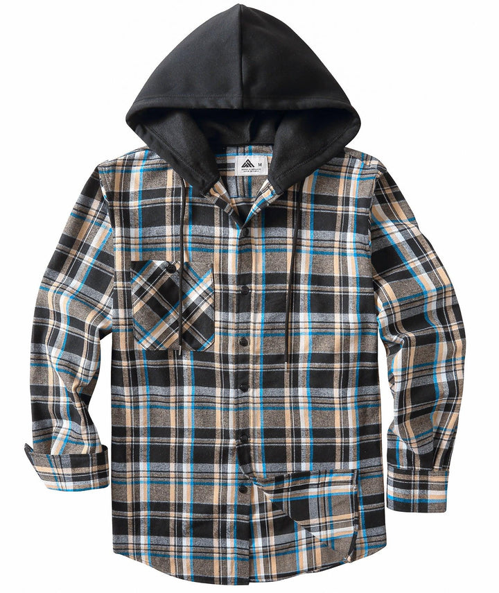 Men's Flannel Plaid Button Down Hoodie Shist - CUMLT01039 - GEEKLIGHTINGMen Clothes