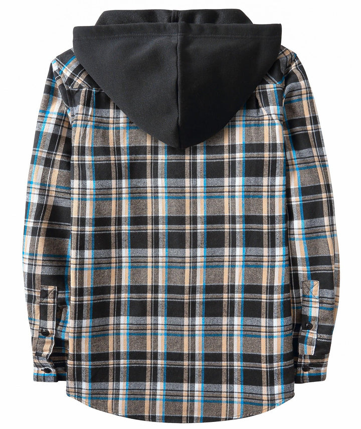 Men's Flannel Plaid Button Down Hoodie Shist - CUMLT01039 - GEEKLIGHTINGMen Clothes