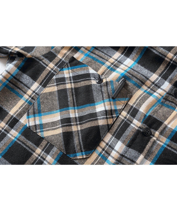 Men's Flannel Plaid Button Down Hoodie Shist - CUMLT01039 - GEEKLIGHTINGMen Clothes