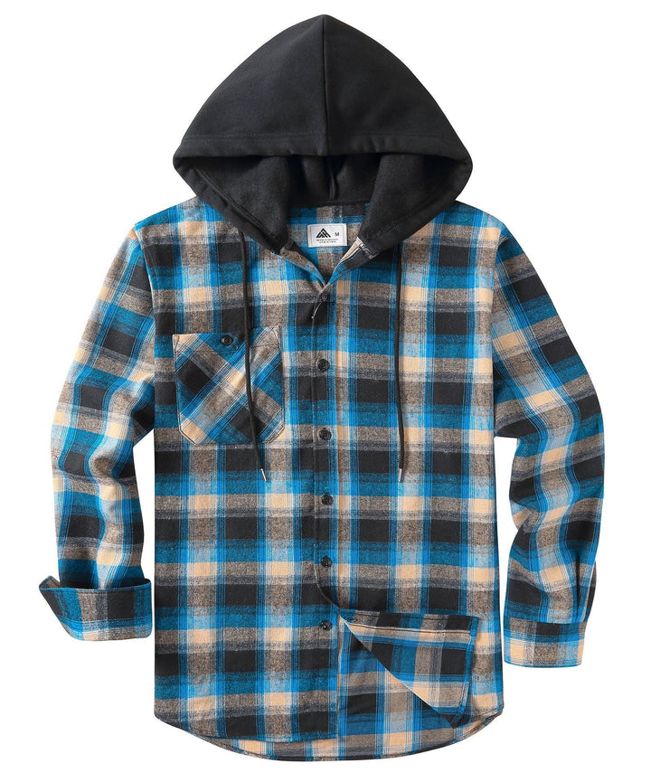 Men's Flannel Plaid Button Down Hoodie Shist - CUMLT01039 - GEEKLIGHTINGMen Clothes