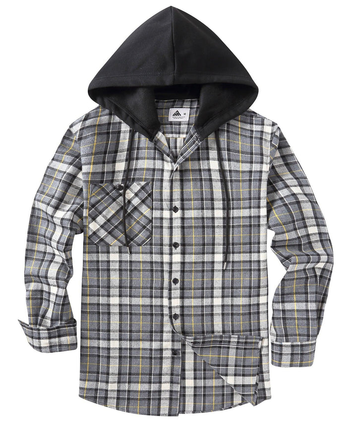 Men's Flannel Plaid Button Down Hoodie Shist - CUMLT01039 - GEEKLIGHTINGMen Clothes