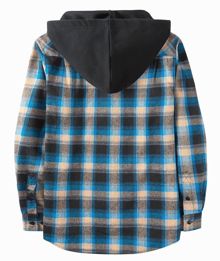 Men's Flannel Plaid Button Down Hoodie Shist - CUMLT01039 - GEEKLIGHTINGMen Clothes