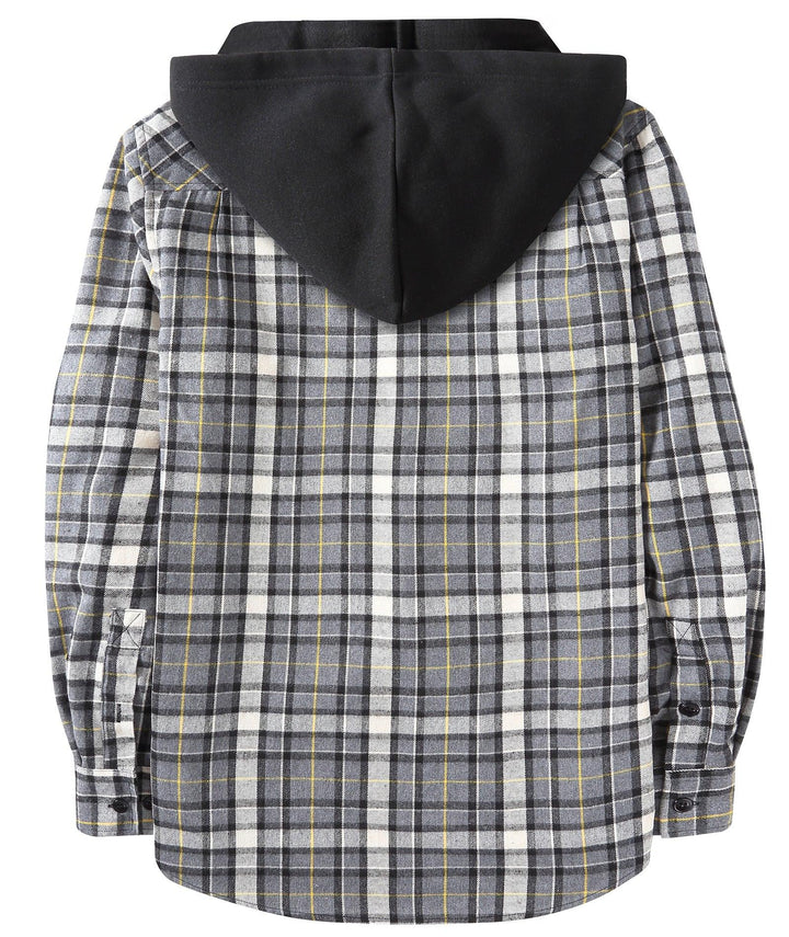 Men's Flannel Plaid Button Down Hoodie Shist - CUMLT01039 - GEEKLIGHTINGMen Clothes