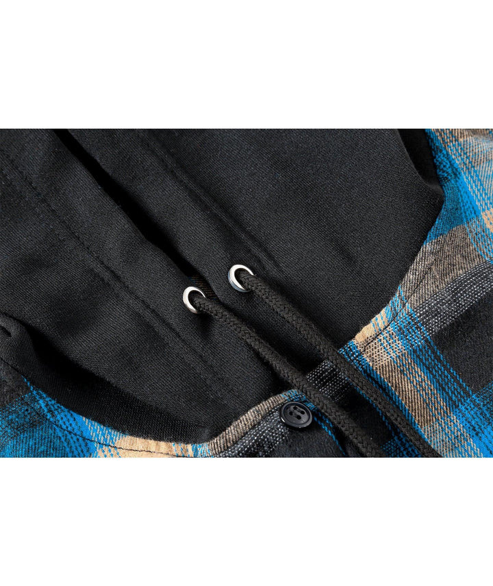 Men's Flannel Plaid Button Down Hoodie Shist - CUMLT01039 - GEEKLIGHTINGMen Clothes