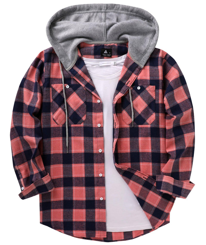 Men's Flannel Plaid Hooide Shirt - CUMLT01116 - GEEKLIGHTINGMen Clothes