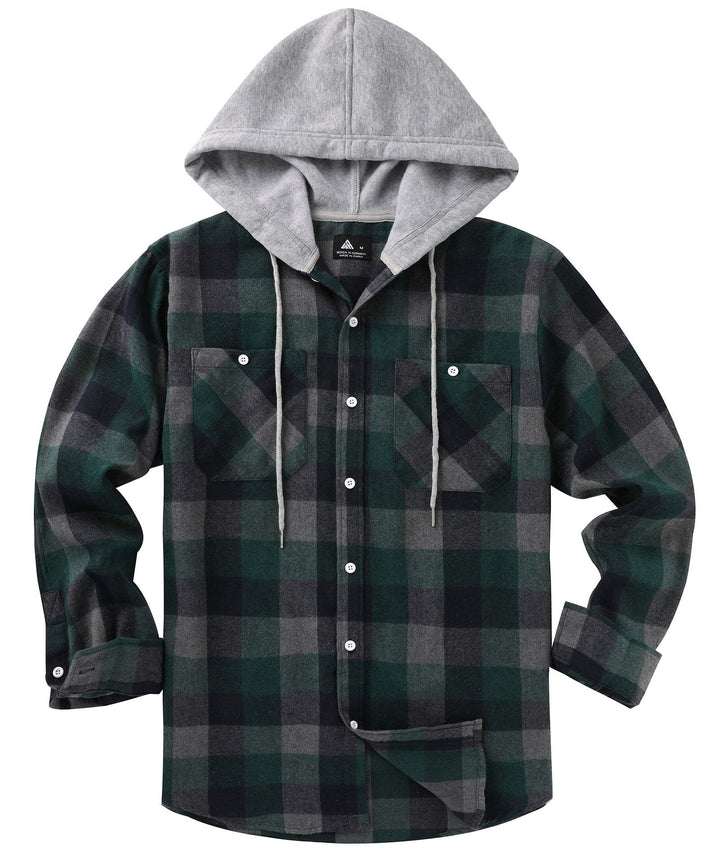 Men's Flannel Plaid Hooide Shirt - CUMLT01116 - GEEKLIGHTINGMen Clothes