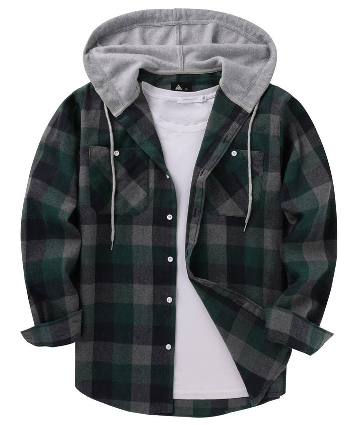 Men's Flannel Plaid Hooide Shirt - CUMLT01116 - GEEKLIGHTINGMen Clothes