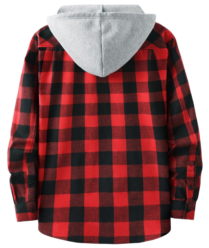 Men's Flannel Plaid Long Sleeve Button Down Hooded Shirts - CFMMX20007 - GEEKLIGHTINGMen Clothes